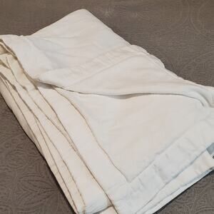Natori White Cotton Cozy Double-sided Blanket 78x82 Knit Woven